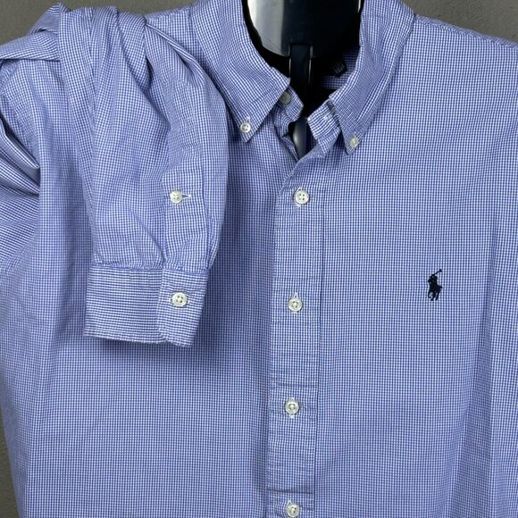 GUC Ralph Lauren Men's Blue & White Checkered Button Up Dress Shirt Size XL - Picture 4 of 5